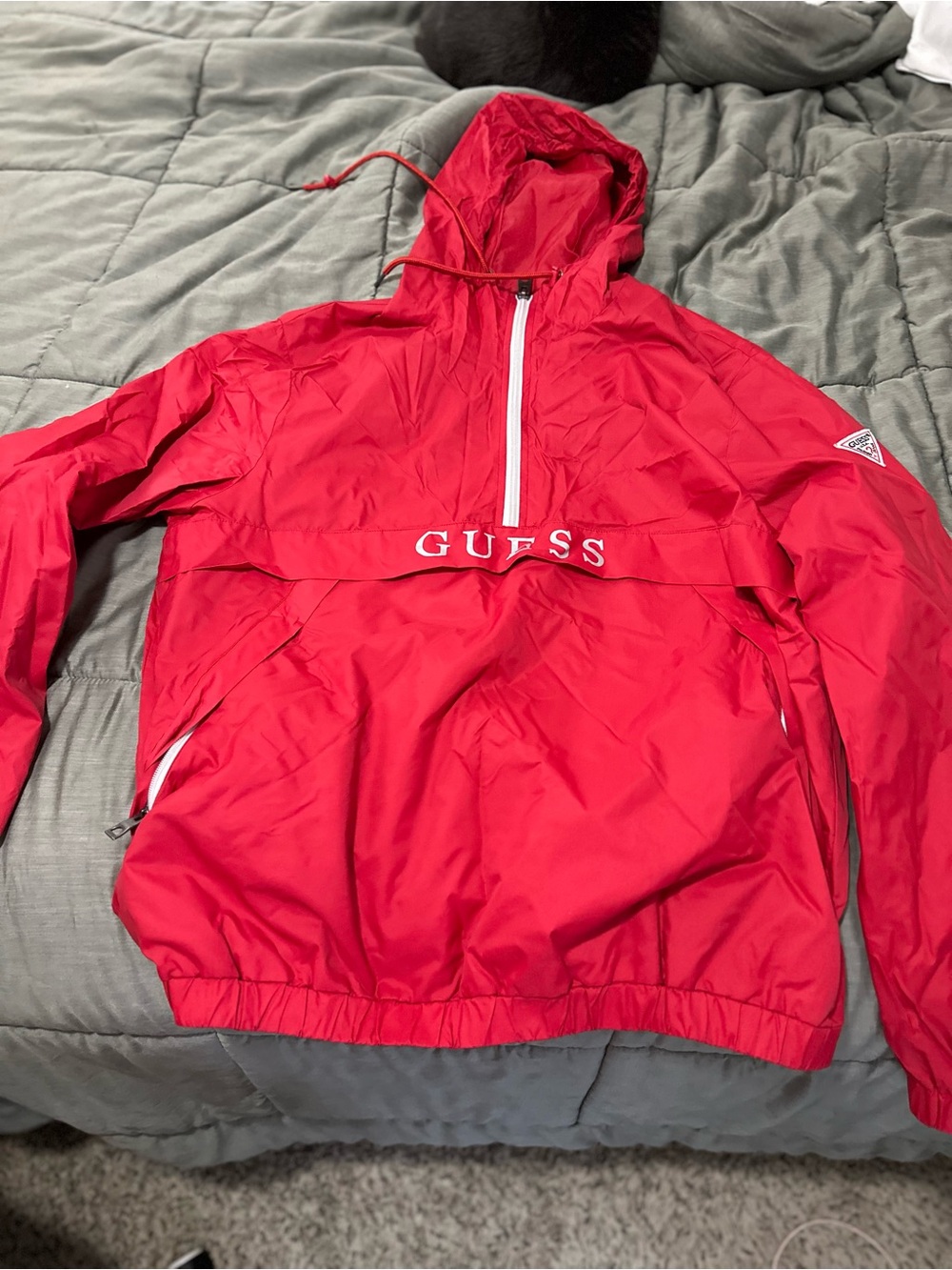 GUESS Red Men’s Pullover Windbreaker with Hood